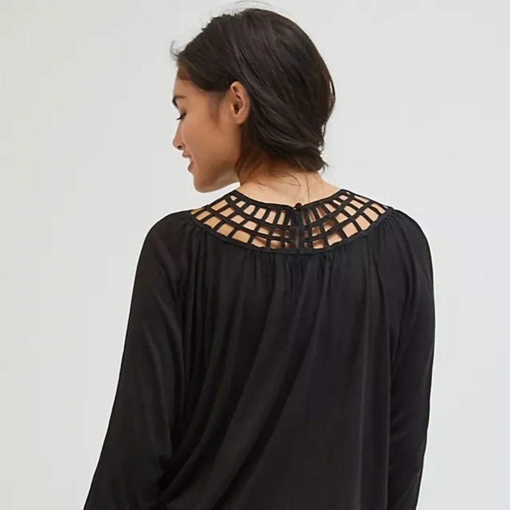 Anthropologie Black Embroidered Lace Bib Top Size XS